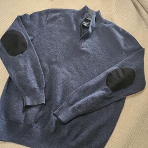 Jos A Bank Executive Mens Size Med Blue 1/4 Zip Sweater Pullover Cotton